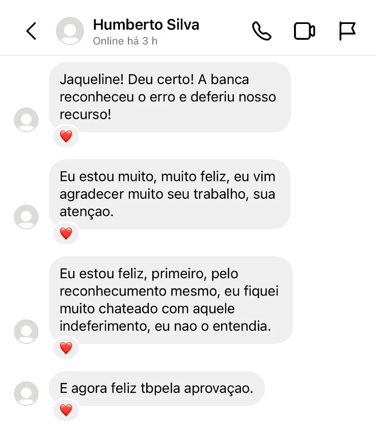 Depoimento de candidato com recurso deferido pela banca